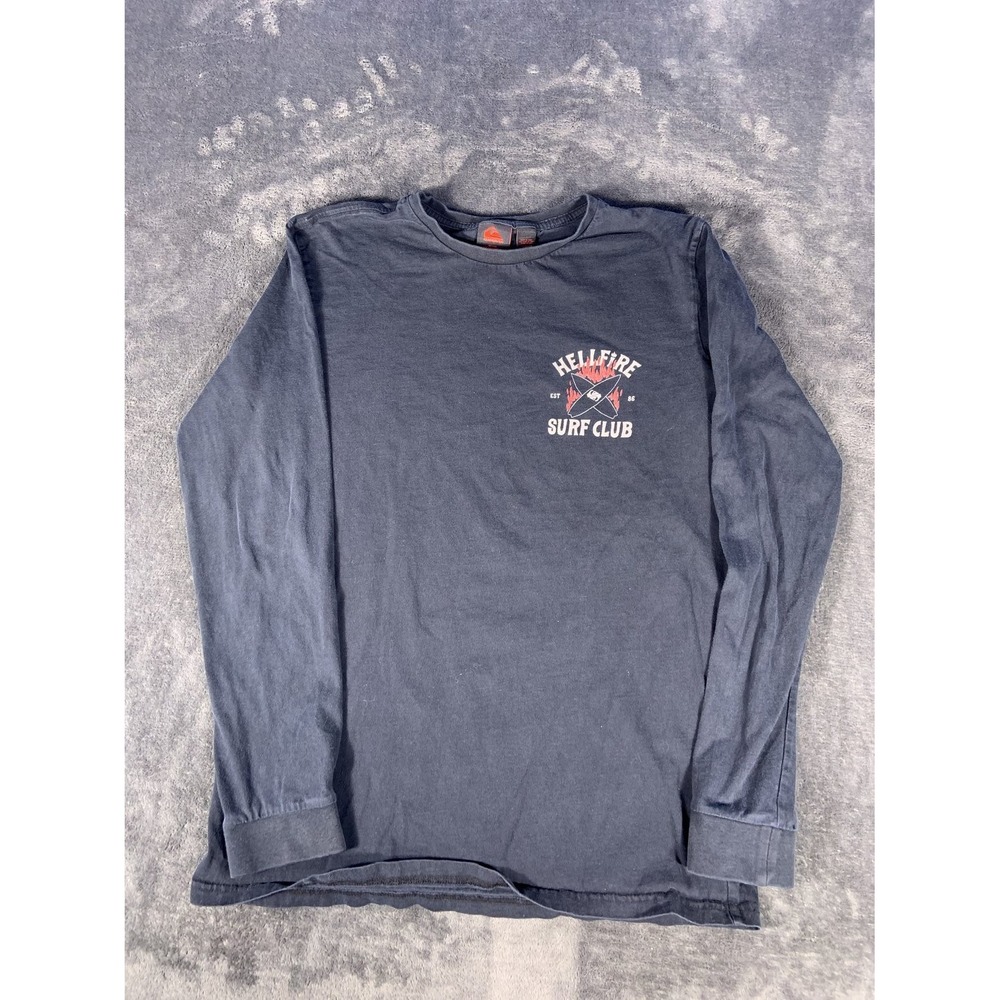 Quiksilver Stranger Things Hellfire Surf Club Long Sleeve T-Shirt Men's M Black